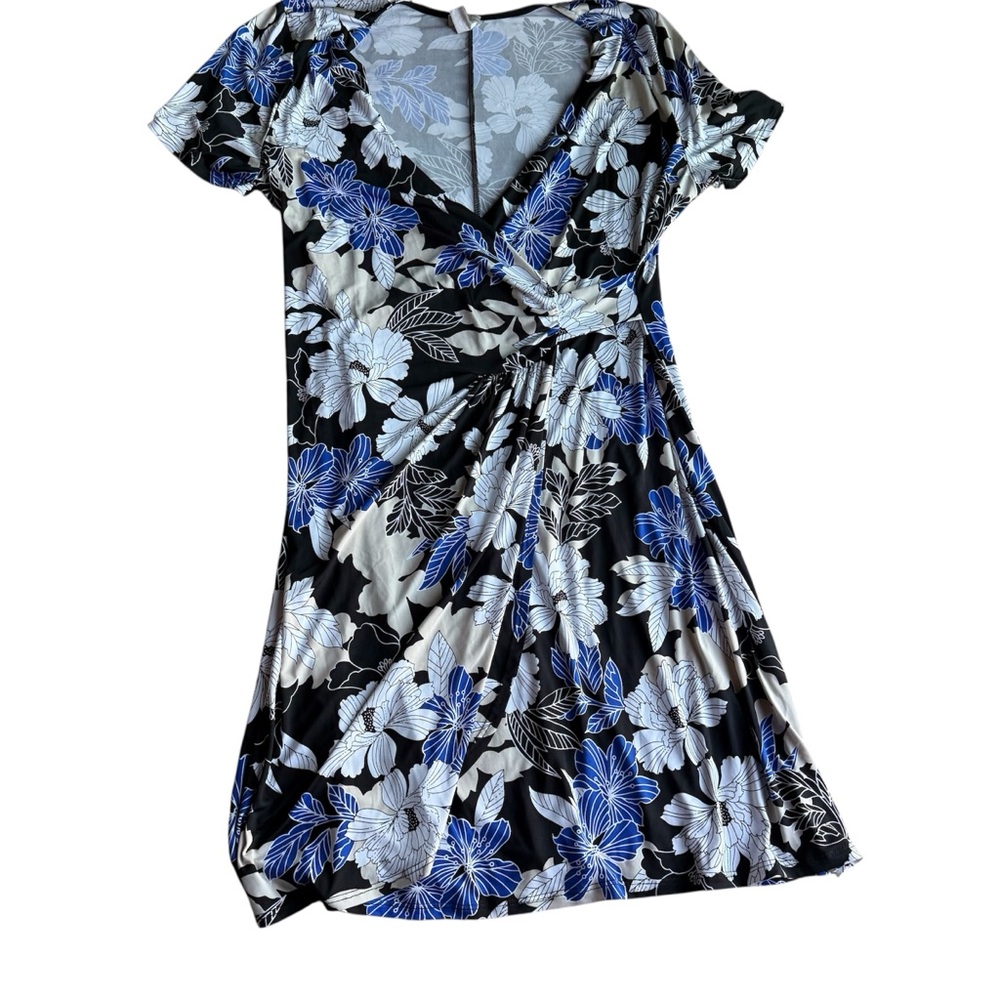 Moci by Purple Rain Womens Black and Blue Floral Midi V Neck Flare Size 2X Dress